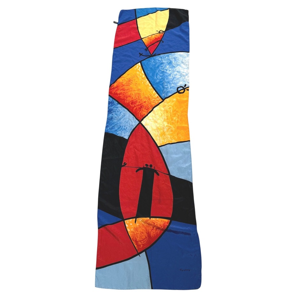 SYMPHONY Silk Scarf Italy Abstract Geometric Art Print 16x57 Stained Glass MCM